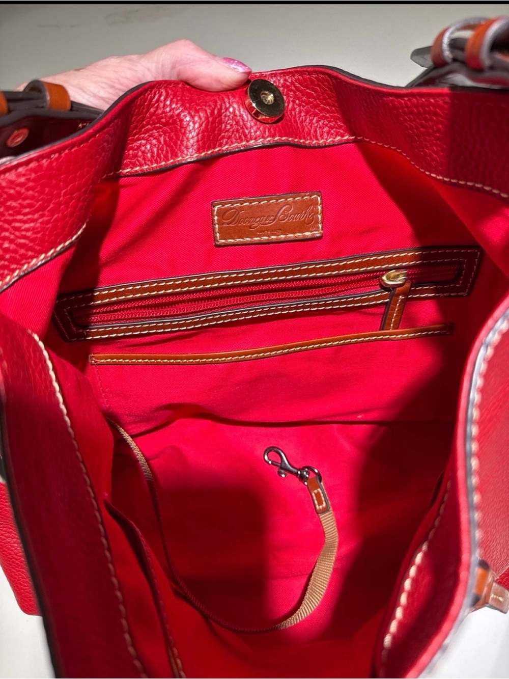 Dooney & Bourke Red Leather Tote and Brown Dooney wallet - Picture 4 of 10